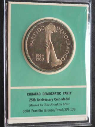 Curacao Democratic Party 25th Anniversary Bronze Medal Franklin C0773 photo