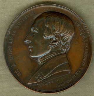 1850 Belgium Medal In Honor Of Baron Frederic August De Reiffenberg By L.  Wiener photo