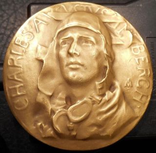 1931 Som 4 Charles Lindbergh Gilt - Bronze Medal By Frederick Macmonnies Maco photo