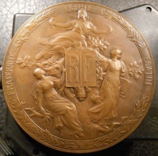 Rare Huge Republic Of France Anniversary Art Nouveau Medal Hippolyte Lefebvre photo