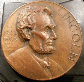 Scarce Huge 1924 Lincoln Essay Medal Bronze By Charles L.  Hinton photo