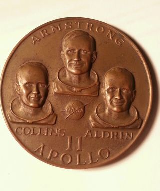1969 Nasa Apollo 11 Bronze Medallic Art Medal Medallion Armstrong Collins Aldrin photo
