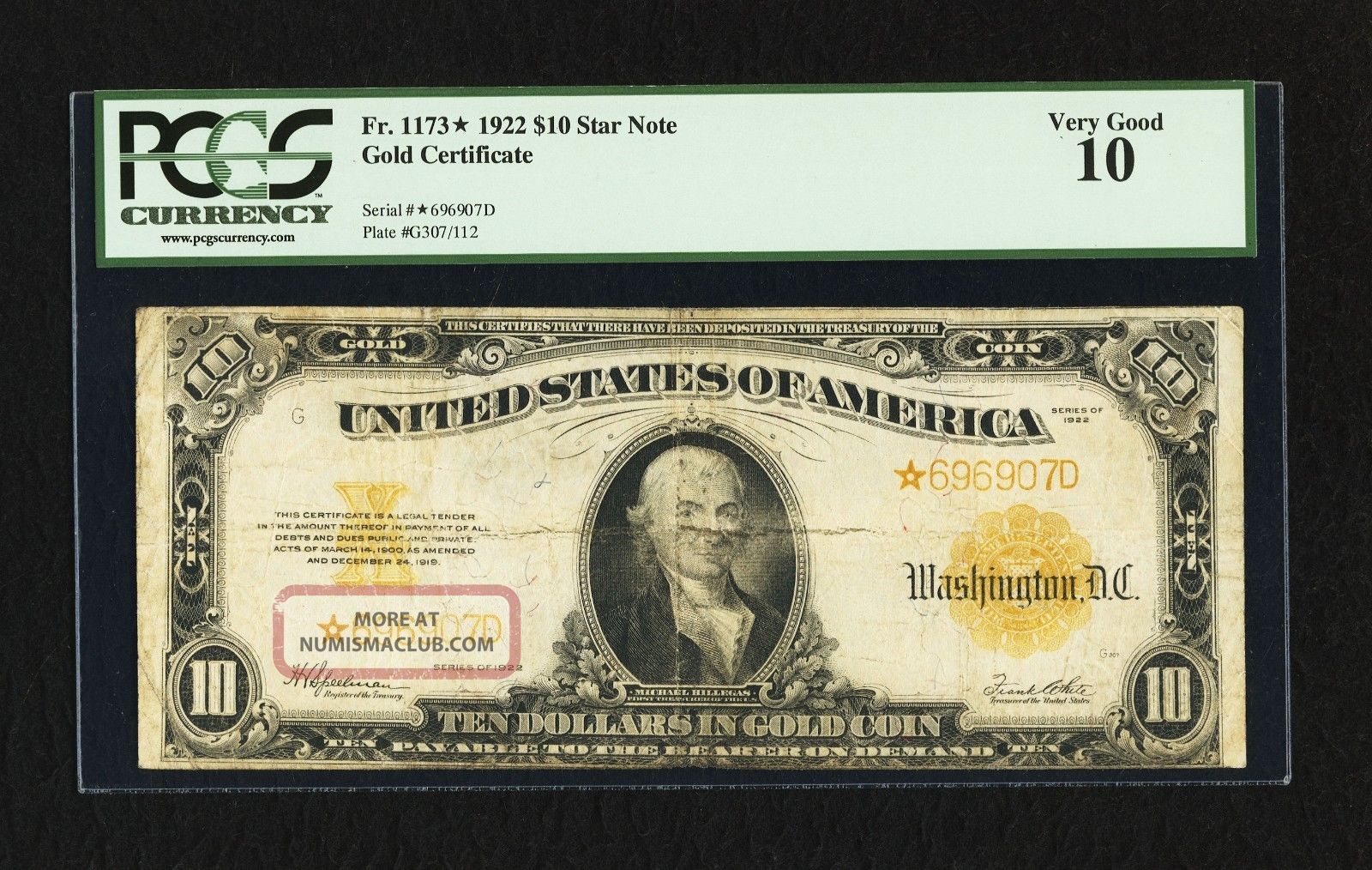 1922 $10 Gold Certificate Star Note 1173 Pcgs 10 / Pmg 12 Large Size Notes photo
