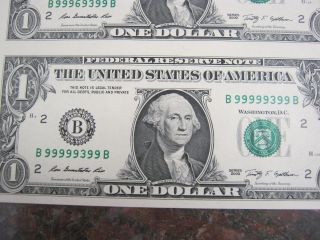 Consecutive Numbers - Lucky 9 ' S - $1 - One Dollar - Sheet Of 32 - Currency - Unc photo