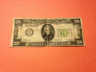 1934 $20 Federal Reserve Note Lime Green photo