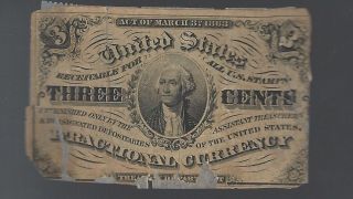 1863 U.  S Fractional Currency 3 Cents Note. . . . . . .  Rare photo