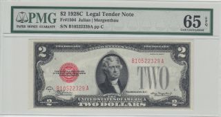 $2 - 1928c - Fr.  1504 Legal Tender Note By Pmg Gem Uncirculated 65 Epq photo