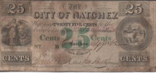 Usa / City Of Natchez / Ms,  25 Cents,  7.  9.  1862,  Plate B,  Civil War Era,  Rare photo