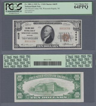 64 Ppq Unc 4639 Wisconsin Rapids $10 Dollar Bill Wood County National Bank Note photo
