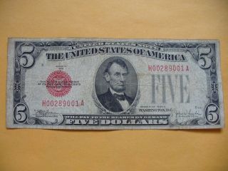 1928 E - 5 Dollar Red Seal.  United States Note photo