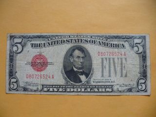 1928 B - 5 Dollar Red Seal.  United States Note photo