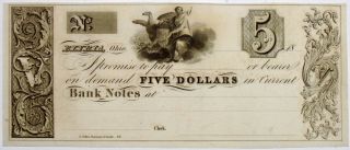 Rare 1830s $5 Elyria,  Ohio Bank Note Liberty Shield Eagle Uncirculated Old Money photo