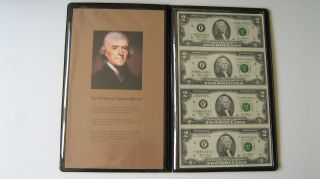 Two Dollar Bills - Uncut Sheet Of 4 - Official Cordovan Collector ' S Display photo