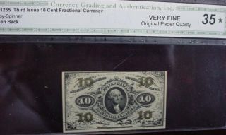 10 Cents Fractional Currency,  3th Issue,  Washington,  Fr - 1255 Cga Very Fine 35 photo