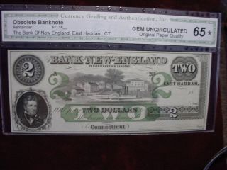 18__ $2 Bank Ofnew England,  East Haddam,  Ct.  Cga Gem Uncirculated 65 Opq photo