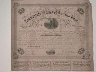 $100 Confederate States Of America Bond With 4 - $3.  50 Coupons,  Cr.  120,  1863 photo