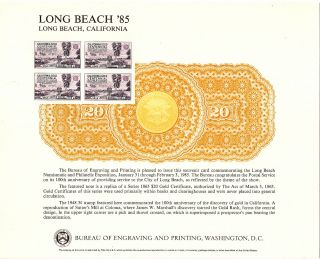 B75,  $20.  00 Gold Certificate,  Series 1865,  Bep Souvenir Card photo