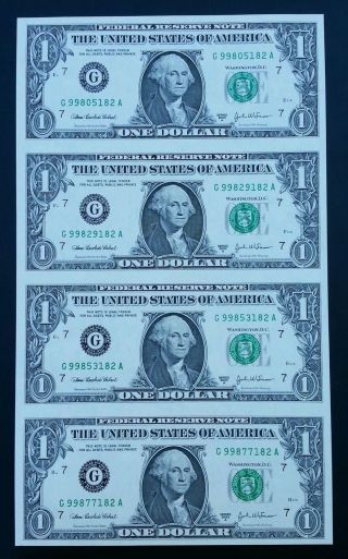 2003 A Uncut Sheet 4 1 Dollar Bills Crisp Unc photo