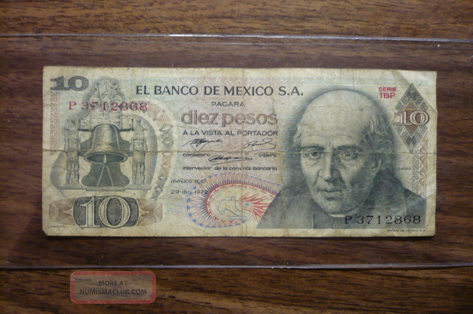 1972 Dec 29 Circulated Diez Pesos $10 Banco De Mexico Sa 1bp Series P3712868 13 Small Size Notes photo