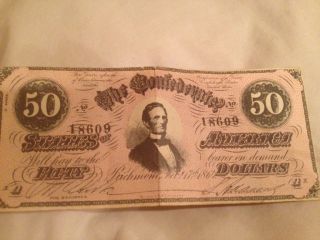 1864 $50 Dollar Bill Civil War Confederate Currency Note Paper Money T - 66 Pcgs photo