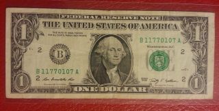 2009 One Dollar Federal Reserve Note,  York,  Repeating Numbers,  Circulated photo