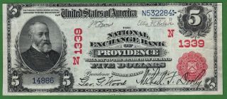 {providence} $5 02pb The National Exchange Bank Of Providence Ri Ch 1339 Vf/xf photo