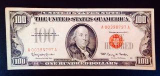 1966 $100 Dollar Red Seal Legal Tender S/n A 00398797 A photo