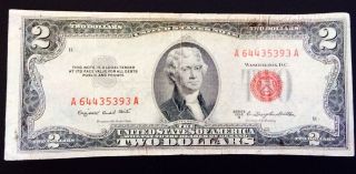 1953 B $2 Dollar Red Seal Legal Tender S/n A 64435393 A photo