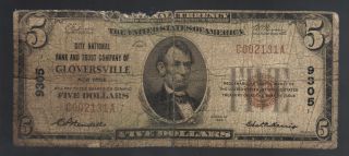 $5 1929 Gloversville National York Bank Note Old Ny Paper Money Us Bill Worn photo