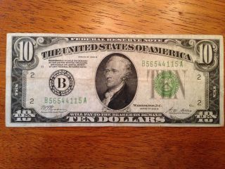 1928 B $10 Us Note Green Seal York Look photo