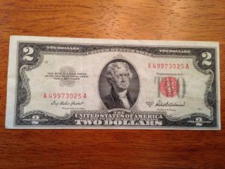 1953 A $2 Red Seal Error Shifted Uneven Edges Us Two Dollars Look photo