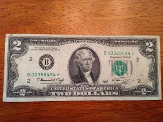 1976 $2 Star Note Low Serial York Us Two Dollars Look photo