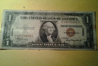 1935 - A Wwii - Hawaii - Brown Seal Silver Cert.  1dollar Bill/ Circulated photo