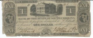 Obsolete Currency Bank Of The State Of South Carolina Charleston $1 1862 Low 3b photo