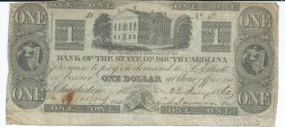 Obsolete Currency Bank Of The State Of South Carolina Charleston $1 1862 Low 3d photo