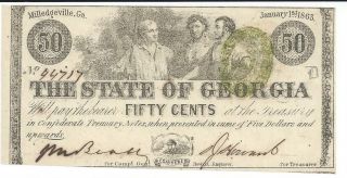 Obsolete Currency Georgia Milledgeville 50c 1863 Unc Signed Issued 44717 photo