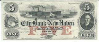 Connecticut City Bank Of Haven $5 Unissued 18xx Gem G52b Plate A photo