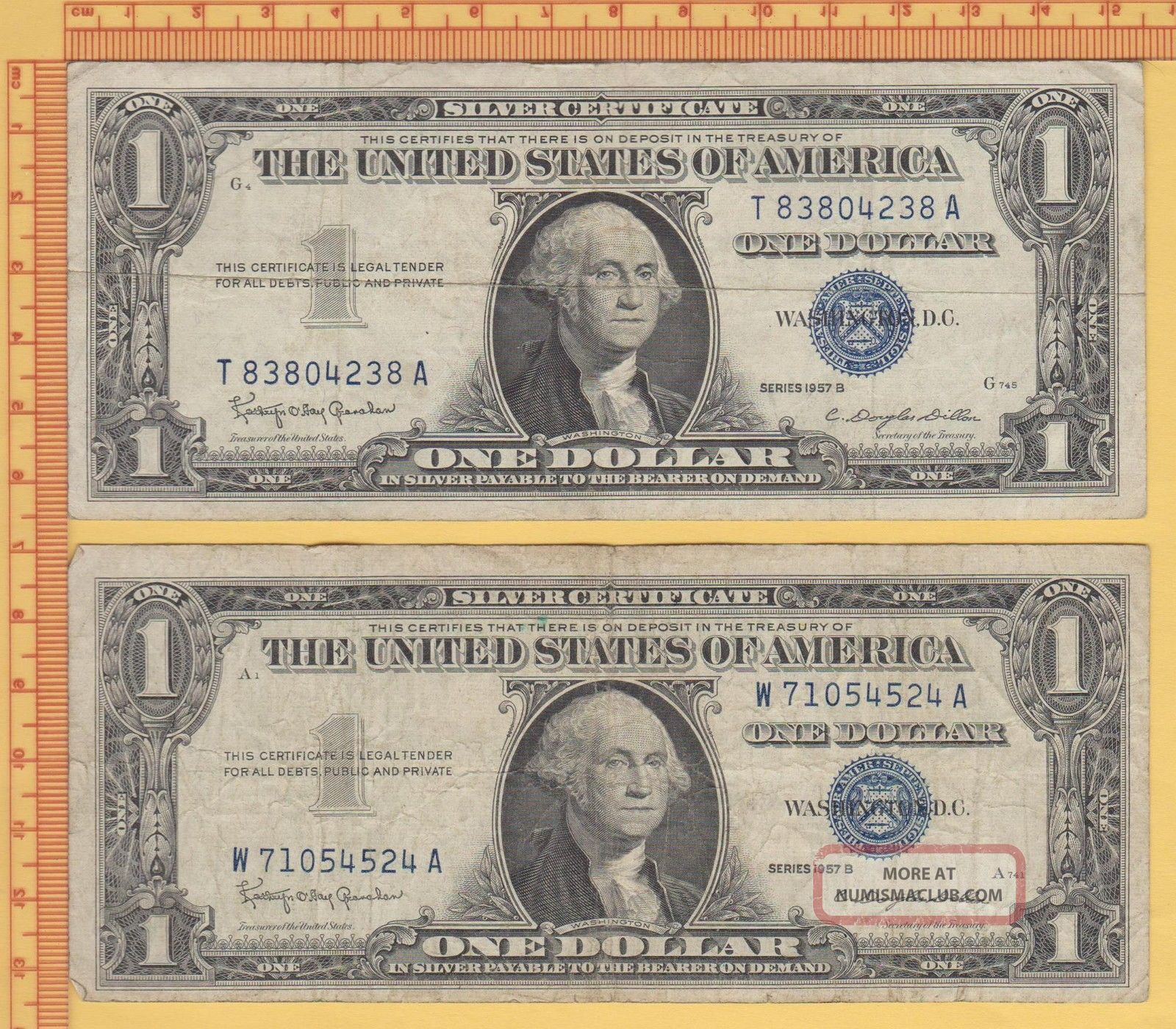 Two 1957 One Dollar Silver Certificate