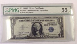 1935 A $1 Silver Certificate Fr 1608 Star Note B Block Scarce Pmg Au55 Epq photo