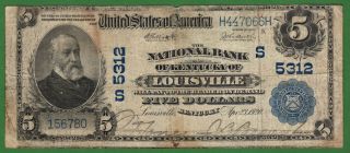 {louisville} $5 02pb The Nat Bank Of Kentucky Of Louisville Ky Ch S5312 Vg photo