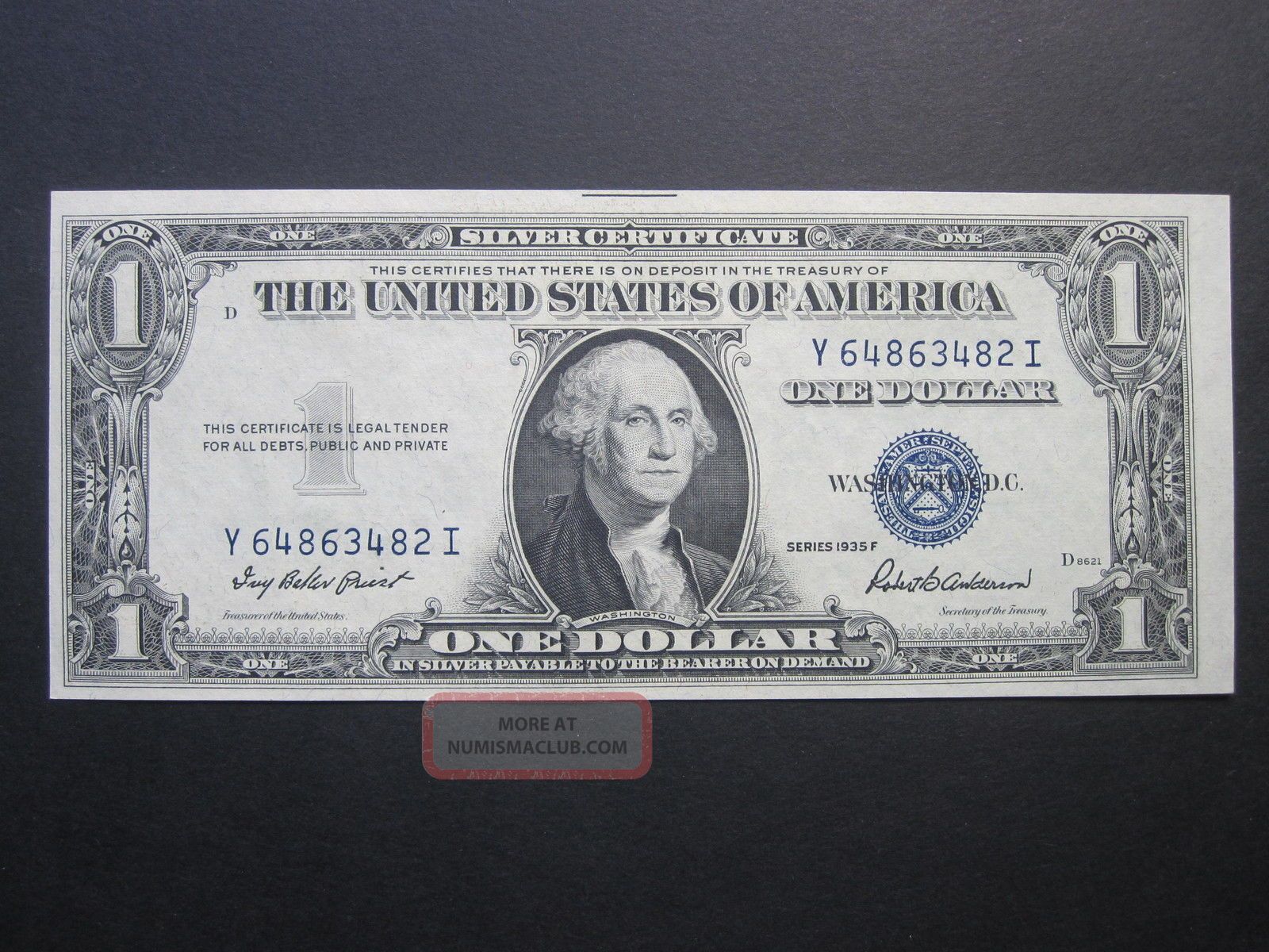 1935f $1 Silver Certificate Y I Block Crisp Old Paper Money Blue Seal