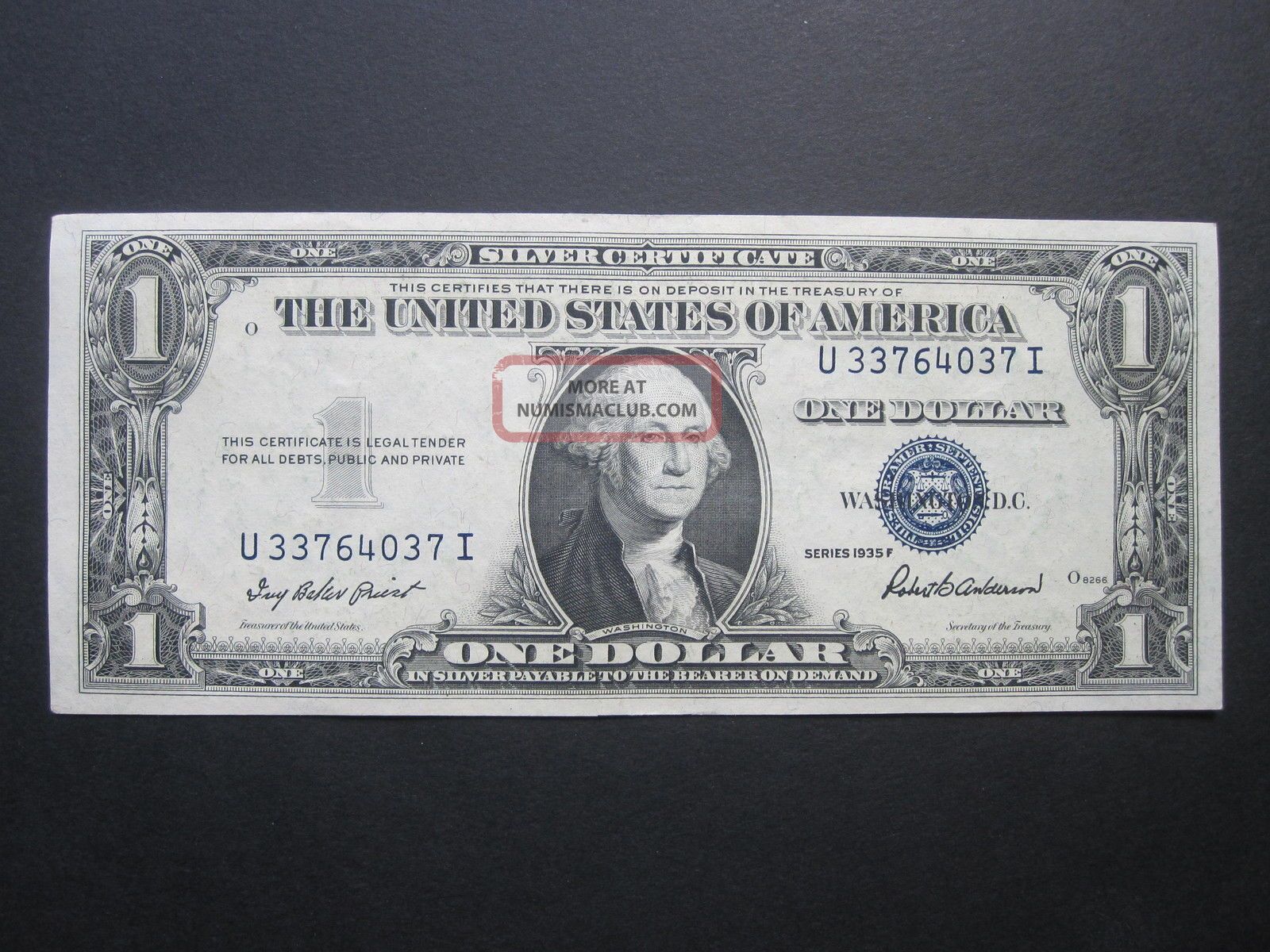 $1 1935f One Dollar Crisp Silver Certificate Old Paper Money Blue Seal Bill