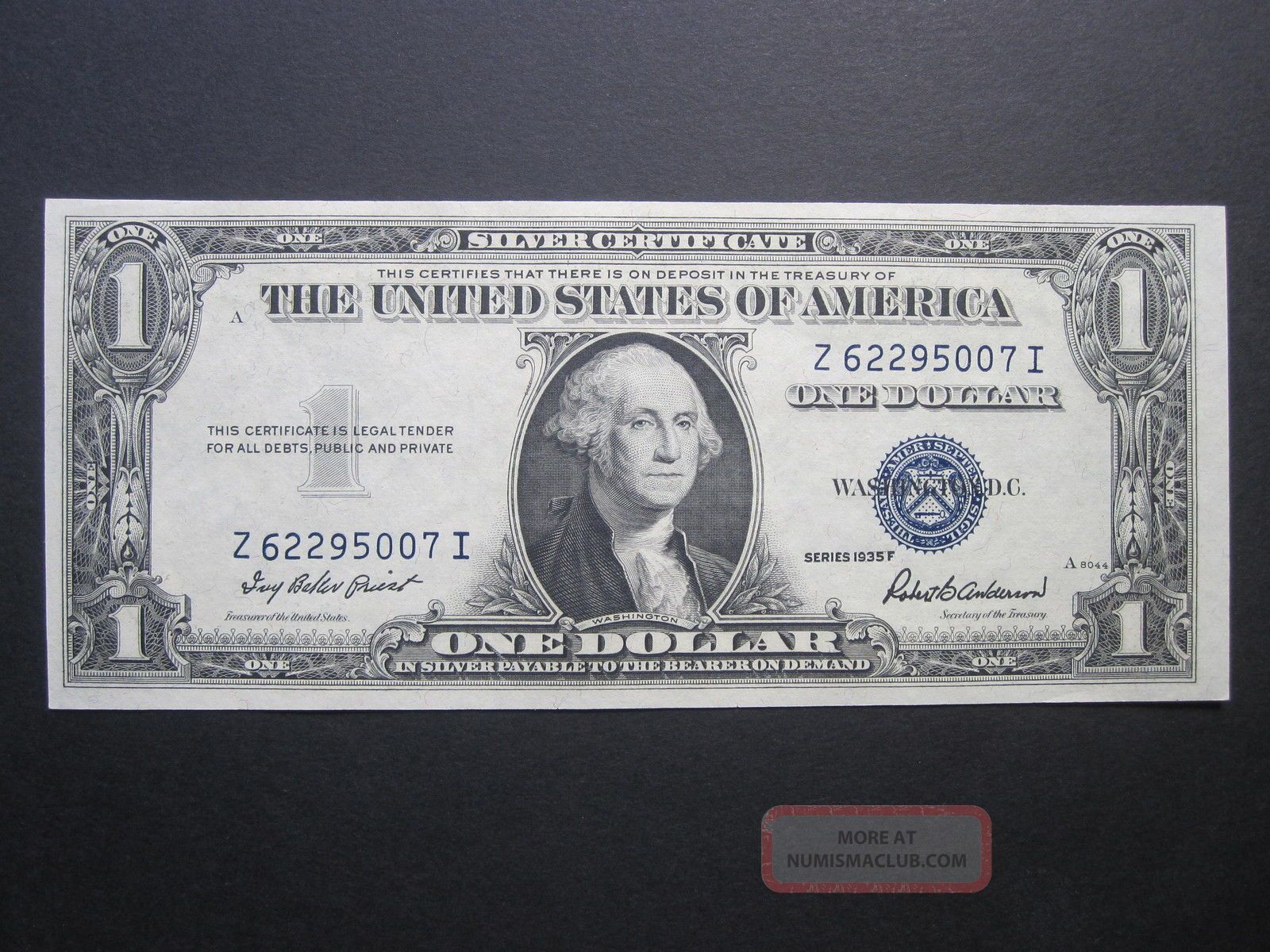 $1 1935f One Dollar Crisp Silver Certificate Old Paper Money Blue Seal Bill