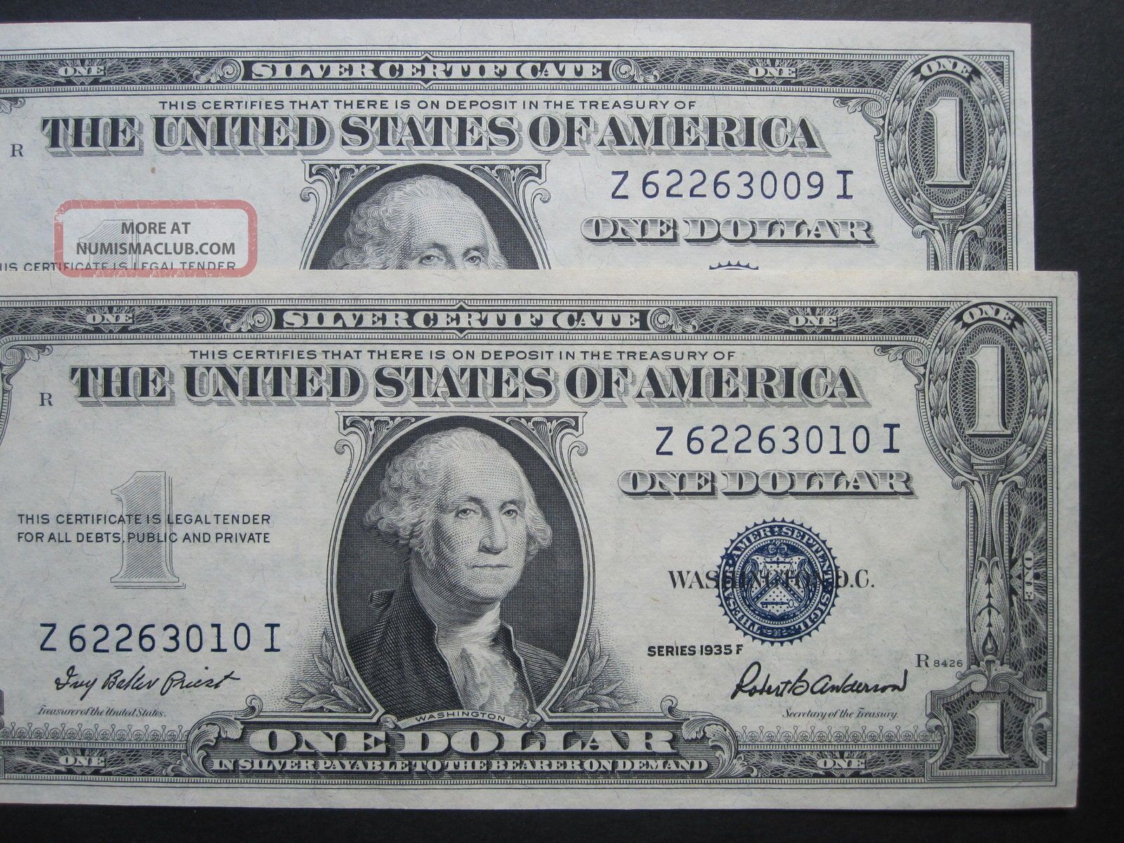 1 1935f One Dollar Crisp Silver Certificate Old Paper Money Consecutive