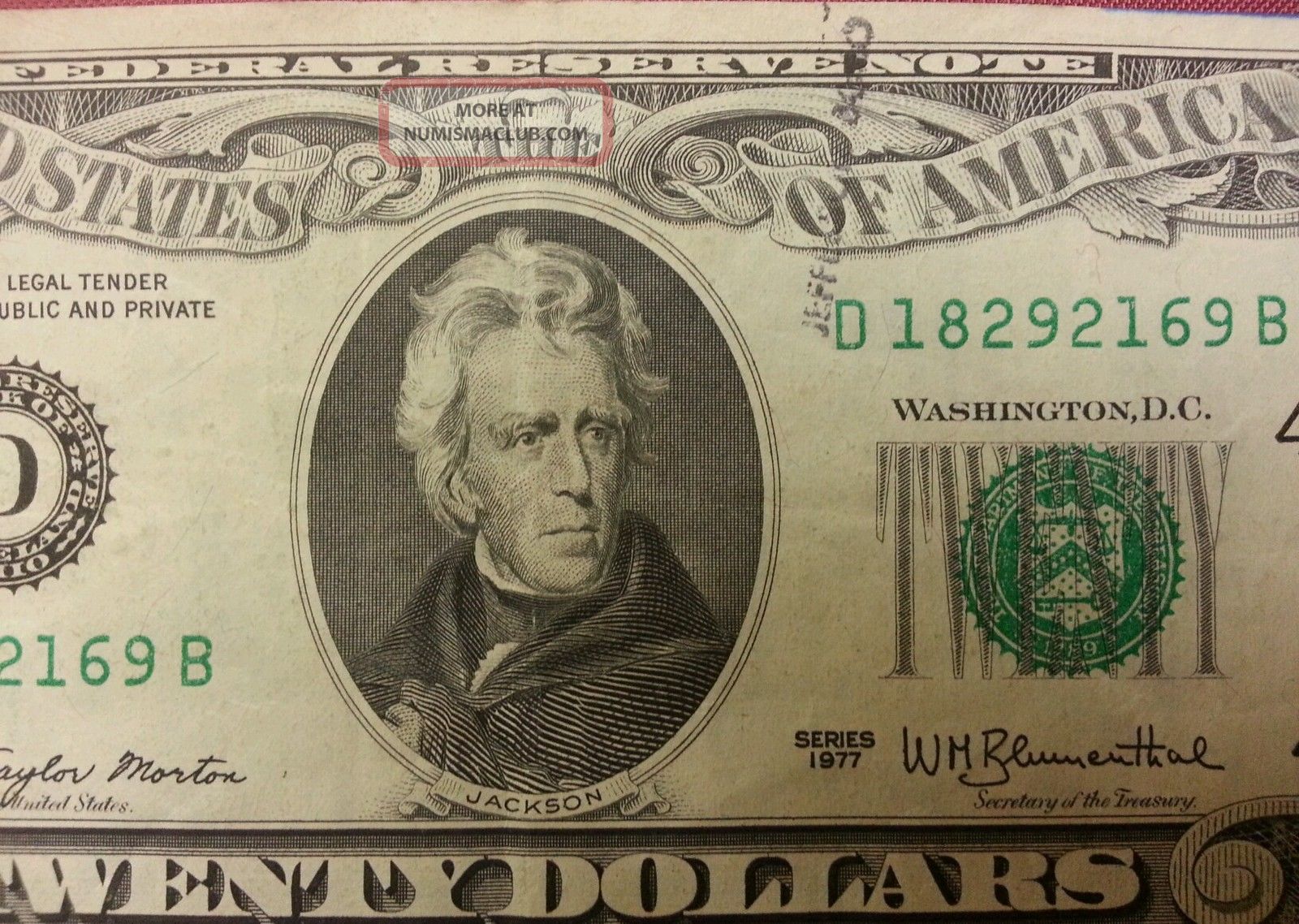 Twenty 20 Dollar Bill 1977 Rare Old Paper Money