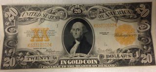 Large 1922 $20 Dollar Bill Gold Certificate Coin Note Old Paper Money Currency photo