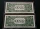 2 - Consecutive Serial 1957 B Series 1$ Dollar Silver Certificates Uncirculated Small Size Notes photo 1