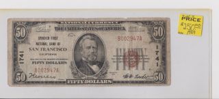 1929 National Currency Type I $50 Fifty Dollar Bill Bank Note San Fran photo