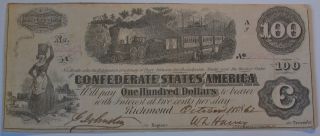 1862 $100 Dollar Crisp Au Confederate Us Bank Note Civil War Money Currency 2 photo