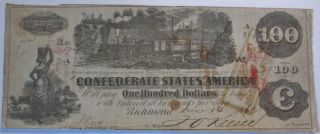 1862 $100 Dollar Confederate Us Bank Note Civil War Money Currency 4 photo